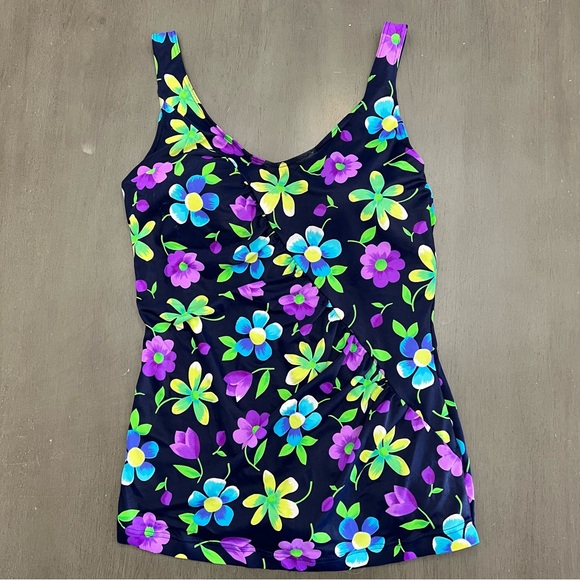 NEW Baltex Maillot Body I.D. Vintage Blue Green Floral One Piece Swimsuit 18 - Picture 1 of 6